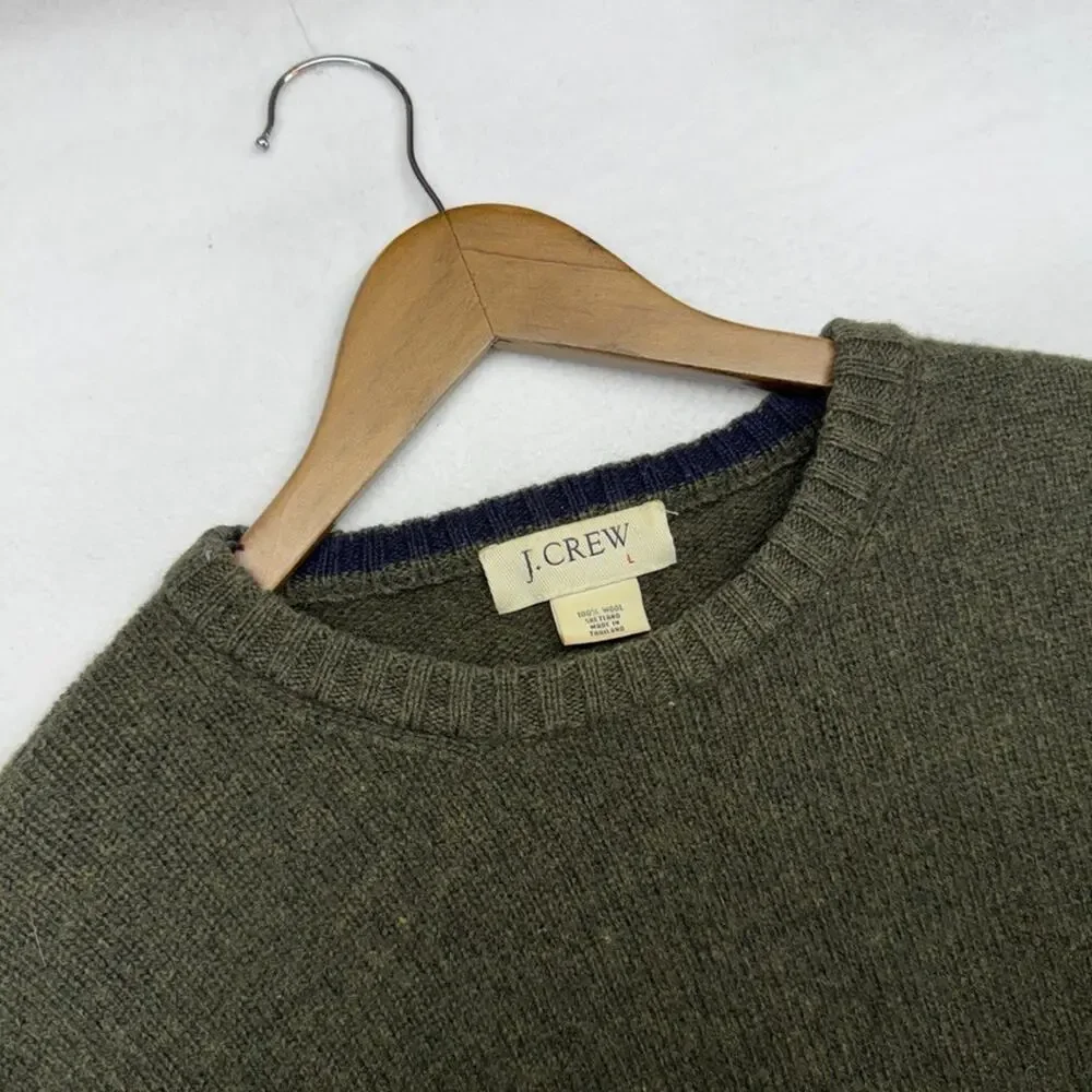 Vintage J Crew Sweater Mens Large Green 100% Wool Blank Military Solid Crew y2k